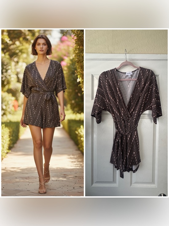 Veronica M Pants - Veronica M geometric print shorts romper with tie waist, XS